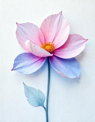 The primary subject of the image is a pink and purple flower, which is the main focus of the image. The setting is a white background, which provides a clean and minimalistic environment for the flower. The visual style of the image is a combination of photo and digital art, creating a realistic yet artistic representation of the flower. The dominant colors of the image are pink and purple, which evoke a sense of warmth and beauty.
